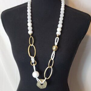 Chico's White and Gold Long Statement Necklace